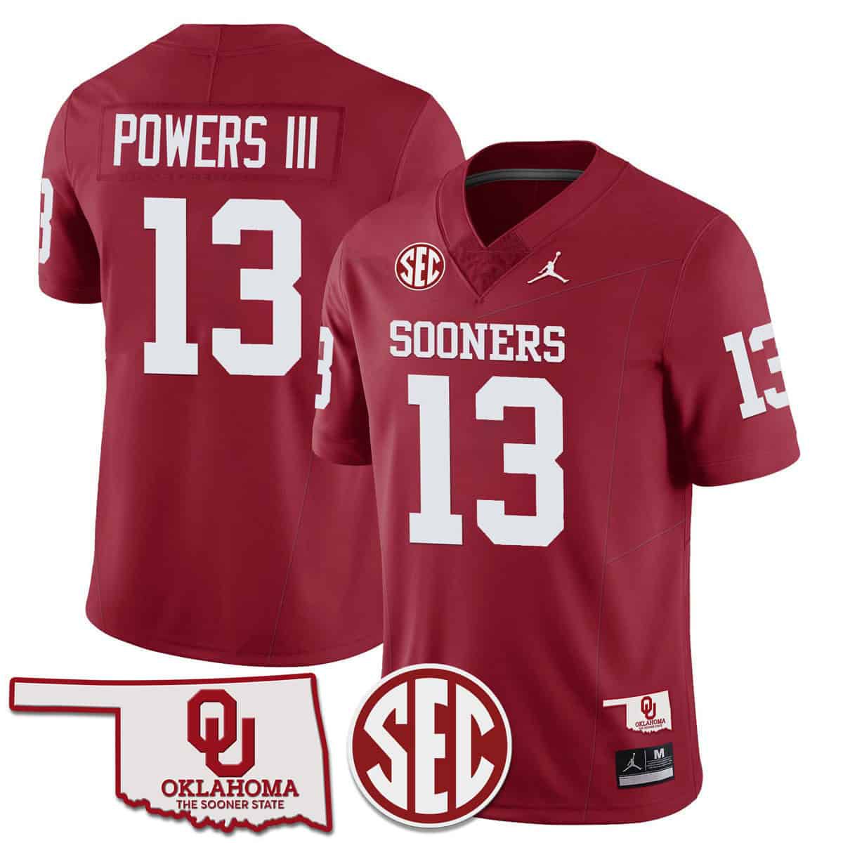 Men Oklahoma Sooners #13 Powers iii Red 2024 SEC Patch Vapor Premier Limited NCAA Jersey style 1